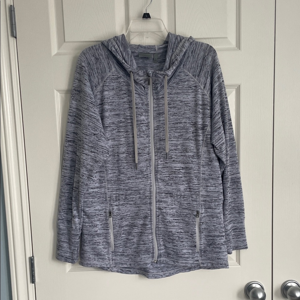 Athleta Light Gray Marled Knit Zip Jacket Size M